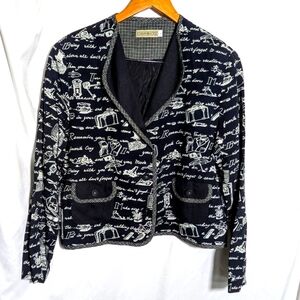 Women's Vintage Canvasback Black & White Blazer/Jacket Y2K‎ Unique Pattern Sz L